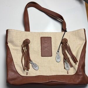 Muxo Camila Alves linen blend leather tote
